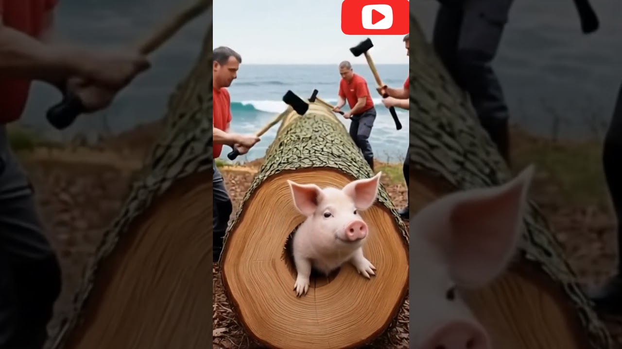 rescue Pig from giant log #shorts #funny #animals #aivideo #foryou #rescueanimal #trending