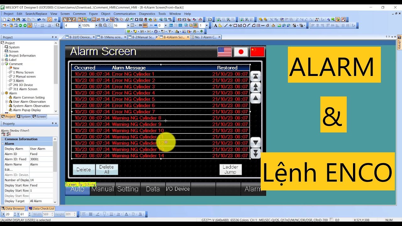#HMI 5 Cách dùng ALARM và lệnh Enco để thông báo sự cố trong HMI Got2000 và PLC Mitsubishi