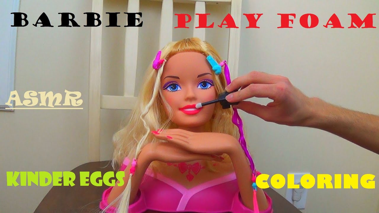 ASMR Styling Head, Kinder Egg Surprise, Play foam, Colored Pencils