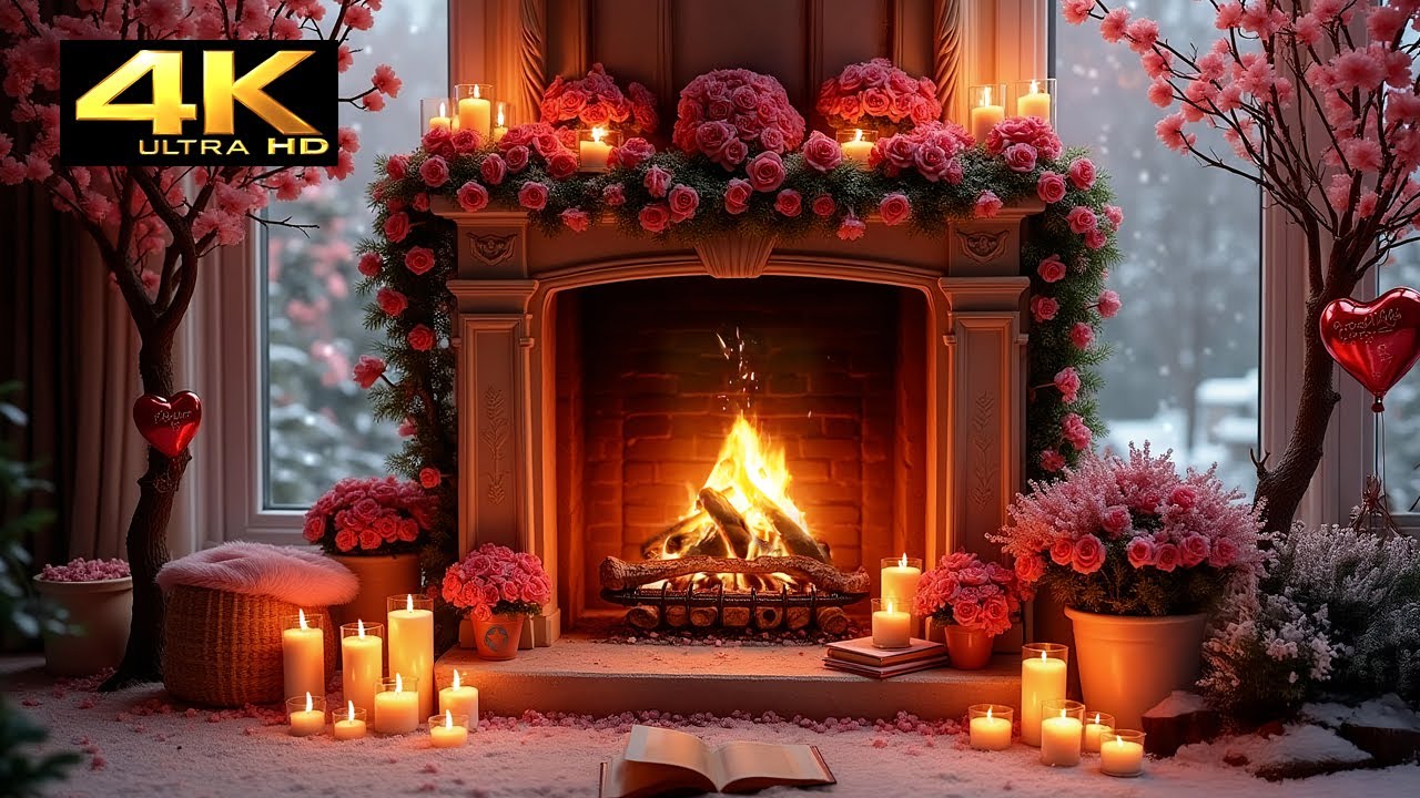 4K Romantic Valentine’s Fireplace ✨ Cozy Candlelit Ambience for Birthday Celebration