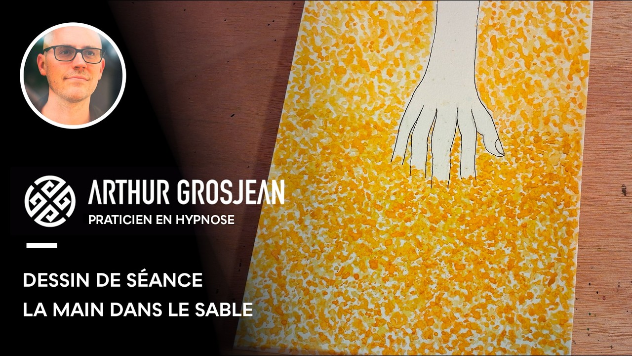 Dessin de séance d'hypnose : la main dans le sable
