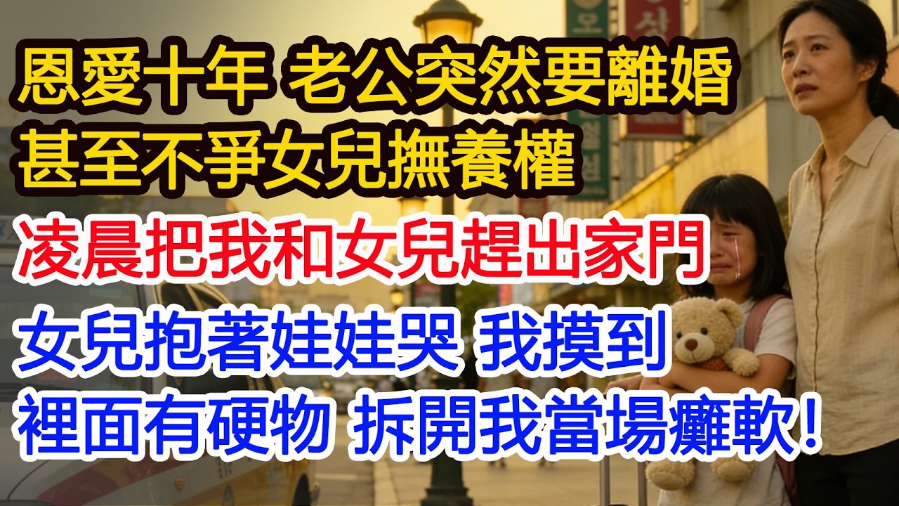 恩愛十年 老公突然要離婚甚至不爭女兒撫養權凌晨把我和女兒趕出家門女兒抱著娃娃哭 我摸到裡面有硬物 拆開我當場癱軟！#為人處世 #正能量 #故事分享 #生活經驗 #情感