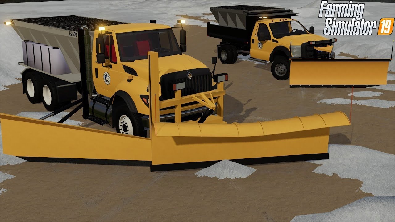 Department of Public Works Plowing Snow With International WorkStar & Ford F-550 - Farming Simulator