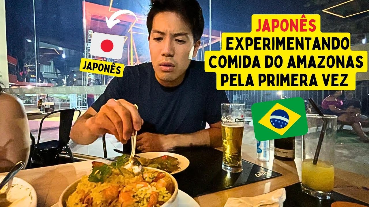 Japonês experimentando comida do Amazonas pela primeira vez