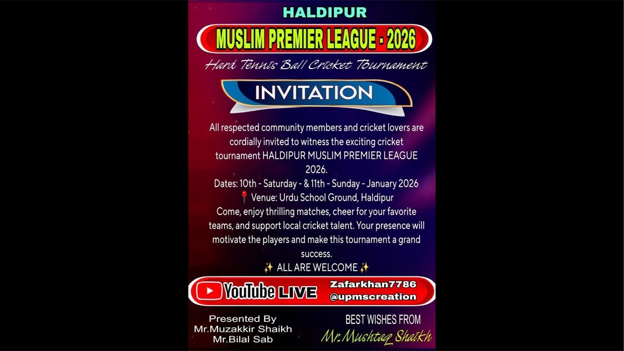 MUSLIM PREMIRE LEAGUE -2026 HARD TENNIS BALL CRICKET TOURNAMENT