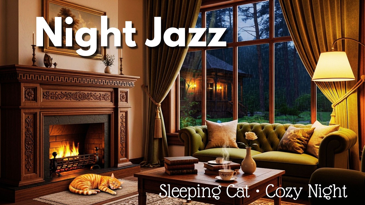 Gentle Jazz with Crackling Fire | Peaceful Background Music for Study