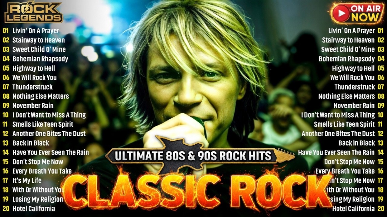 Top 100 Classic Rock Songs Of 80s 90s - Bon Jovi, Aerosmith, Queen, Led Zeppelin, AC/DC