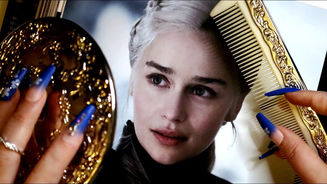 ASMR Book Tracing with Long Nails 📘 Face Touching & Brushing Hair✨ Game of Thrones Actors Whispering