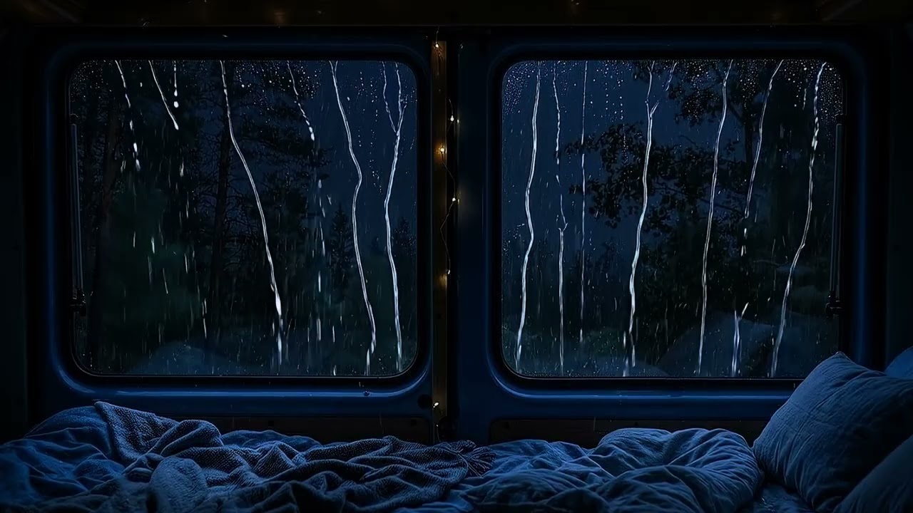 Falling Asleep to Rain in a Camping Car | Thunderstorm Soundscape for Sleep and Relax