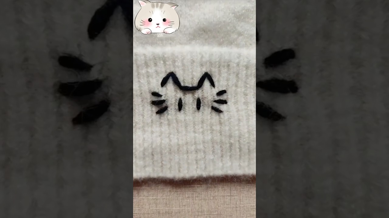 How to Embroider a Cute Cat Face | Easy Hand Embroidery Tutorial #shorts #sewing #handmade