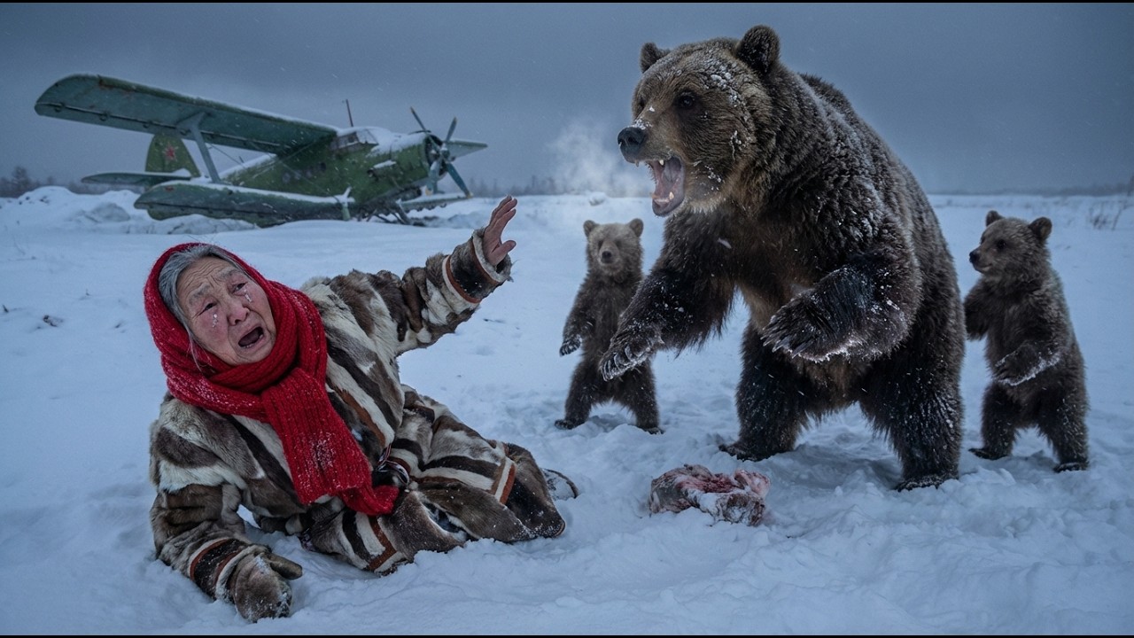 90-Year-Old Woman Opens Plane at –71°C…Bear Mom & Cubs Were Waiting! 🐻❄️✈️