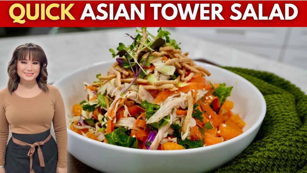 Asian Tower Salad | 15 Minute Crunchy Salad with Rotisserie Chicken