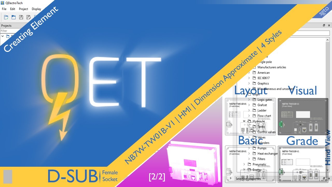 QET QElectroTech, Creating Element : NB7W-TW01B-V1 | Omron HMI | Hind View (2/2)