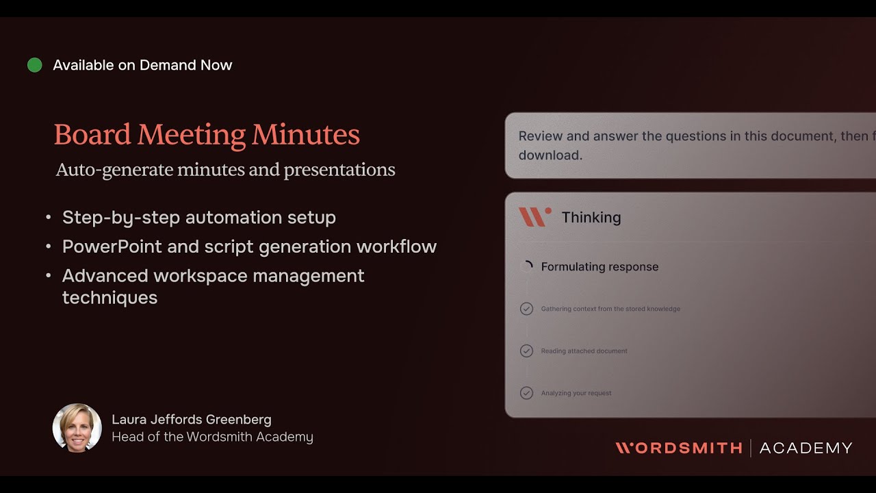 How to Automate Board Meeting Minutes and Presentations with AI | Wordsmith Workspace Tutorial