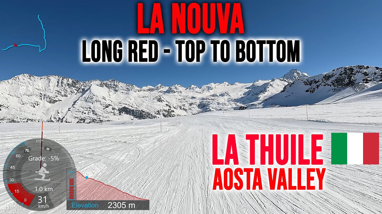[4K] Skiing La Thuile, La Nouva [6] - Long Red Top to Bottom, Aosta Valley Italy, GoPro HERO13
