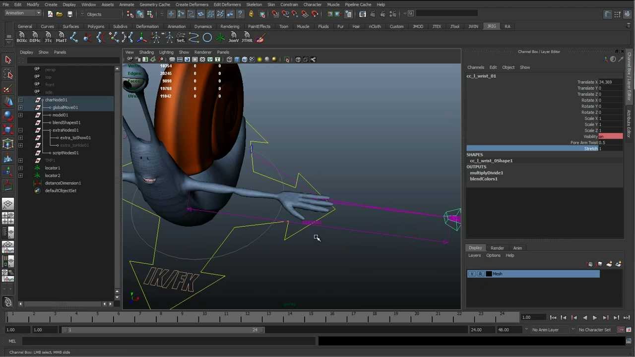 21 - Stretchy arm rig (Cartoon character rigging series)