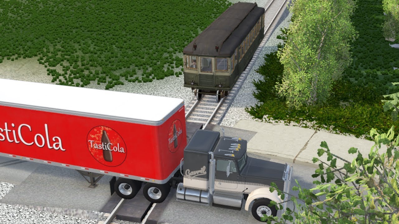 BeamNG Drive - Train Crossing Railway Crashes (subway train crashes, real sounds, train crossing)