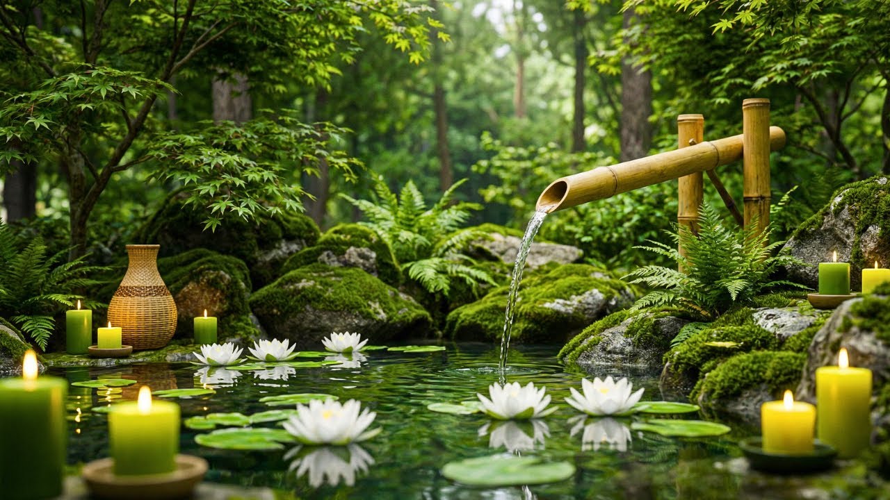 Relaxing Zen Garden Sounds with Bamboo Water Flow and Gentle Piano for Deep Sleep & Stress Relief