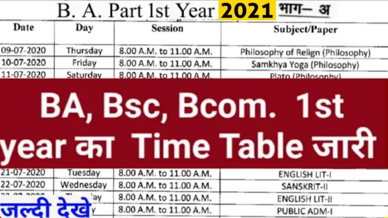 BA Part First Year Time Table 2021 BA 1st Year Exam Date PDF/ University BA 1st 2nd 3rd Date Sheet