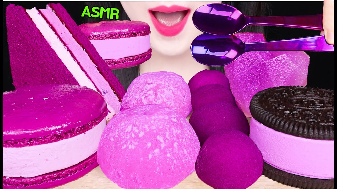 ASMR PURPLE ICE CREAM *BTS ICE CREAM, OREO ICE CREAM, MACARON ICE CREAM, 아이스크림 먹방 JANE ASMR 제인