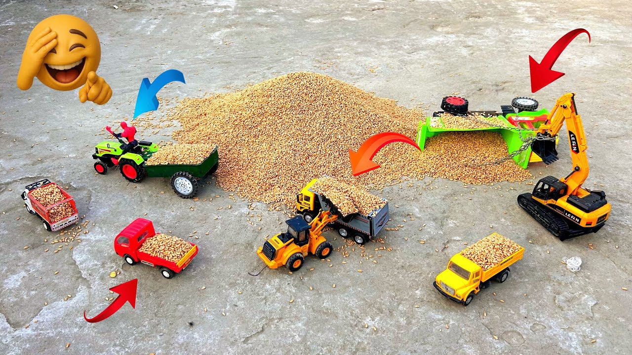 JCB 5CX Loading Wheat BharatBenz Truck Mahindra Tractor Pickup | JCB Ki Khudai | JCB Cartoon 