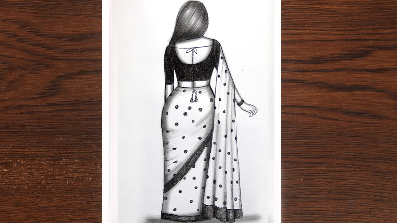 Beautiful Girl in saree drawing for Beginner || Pencil sketch || backside girl drawing easy