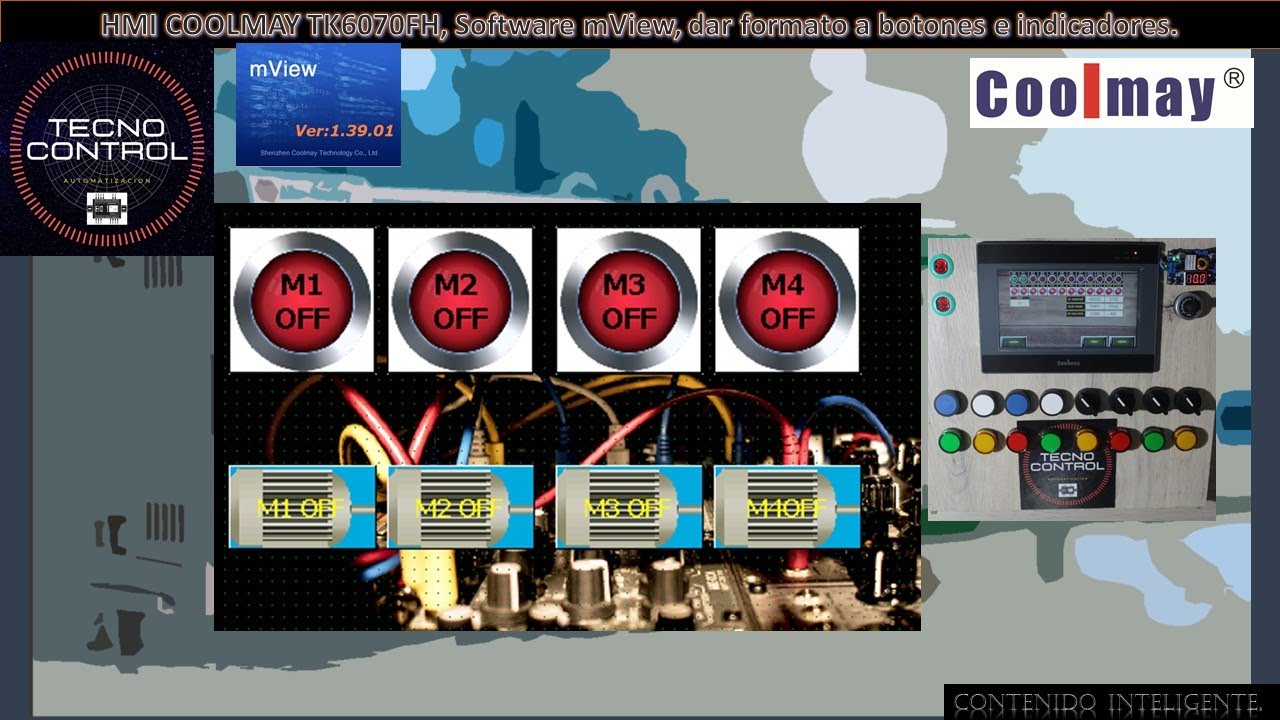 03-HMI COOLMAY TK6070FH, Software mView, dar formato a botones e indicadores.