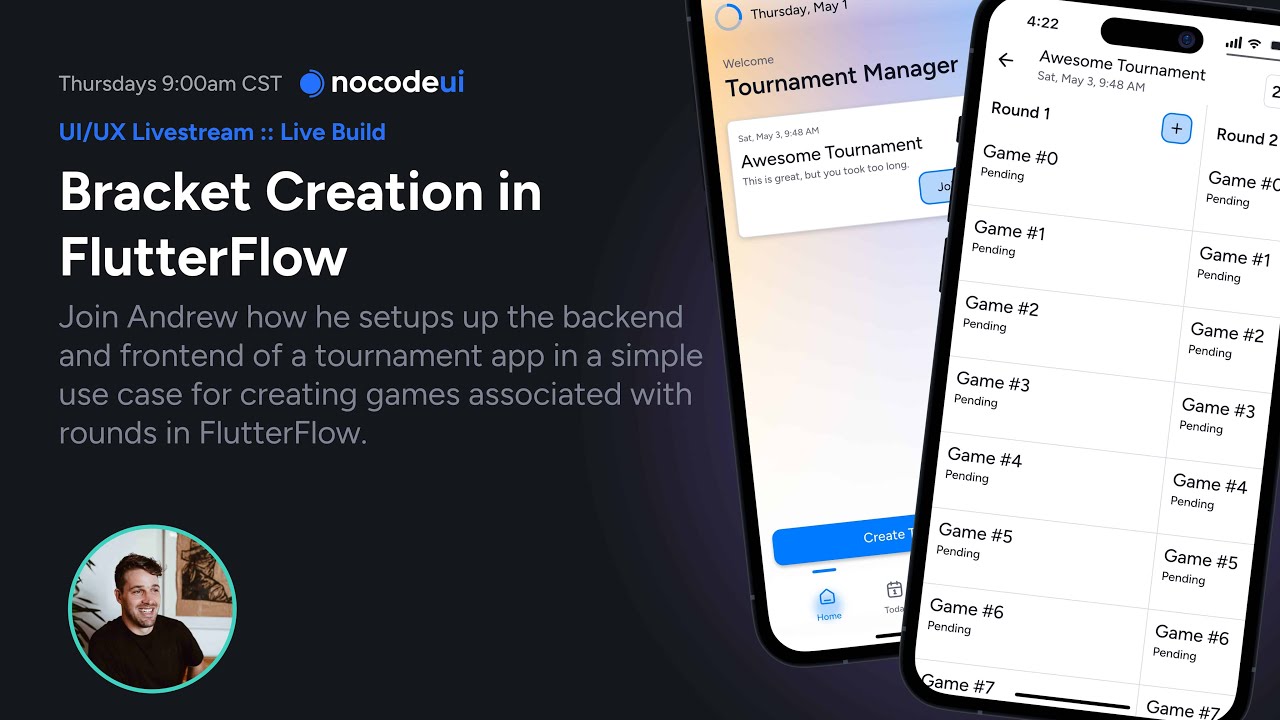 Live Building (actually) Tournament App in FlutterFlow