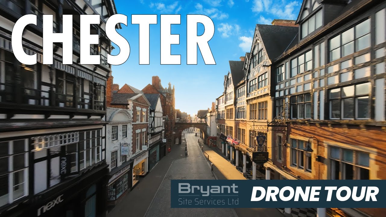 Chester UK drone tour of the historic city and Chester Rows