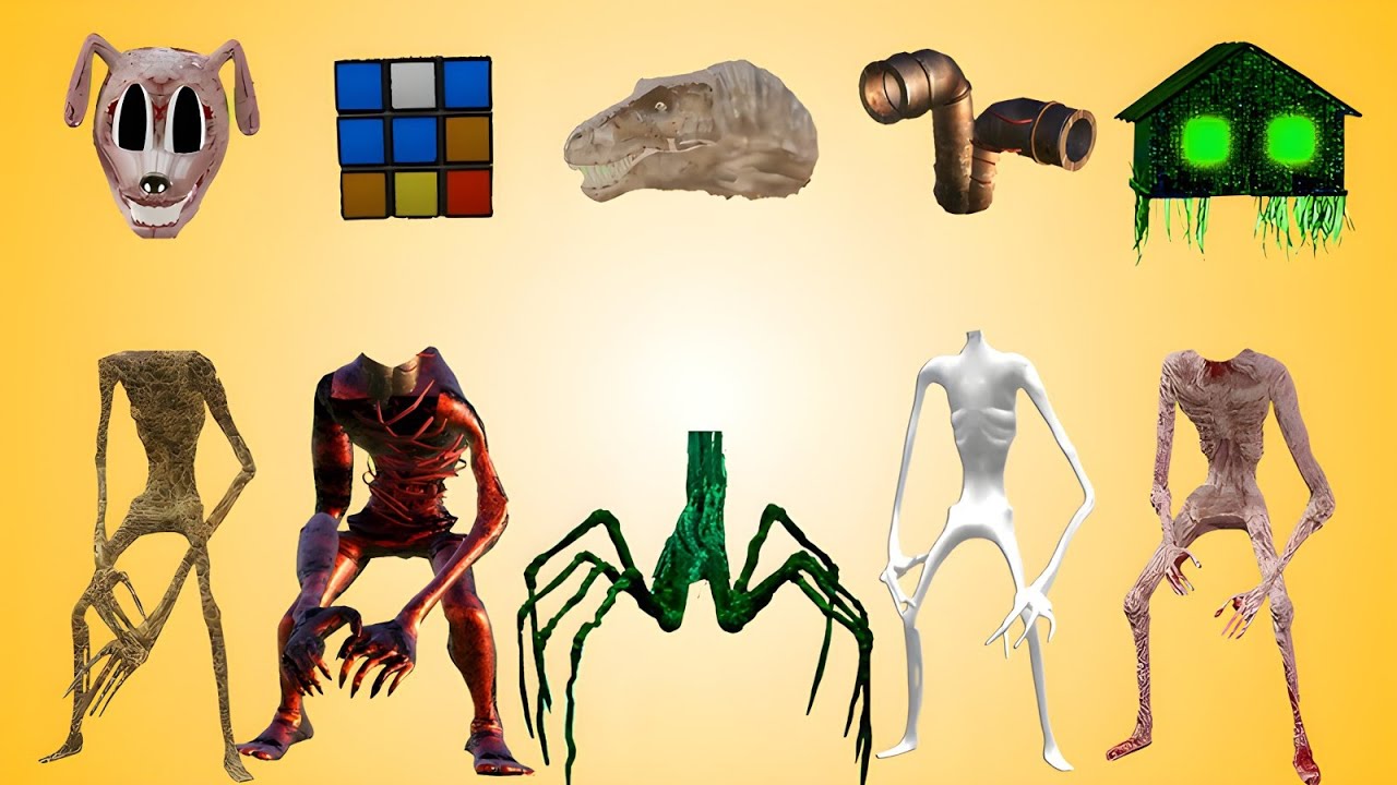 WRONG HEADS SIREN HEAD FUSED, SIREN HEAD ACA HURRICANE, HOUSE HEAD, MEET GRINDER, SKELETON