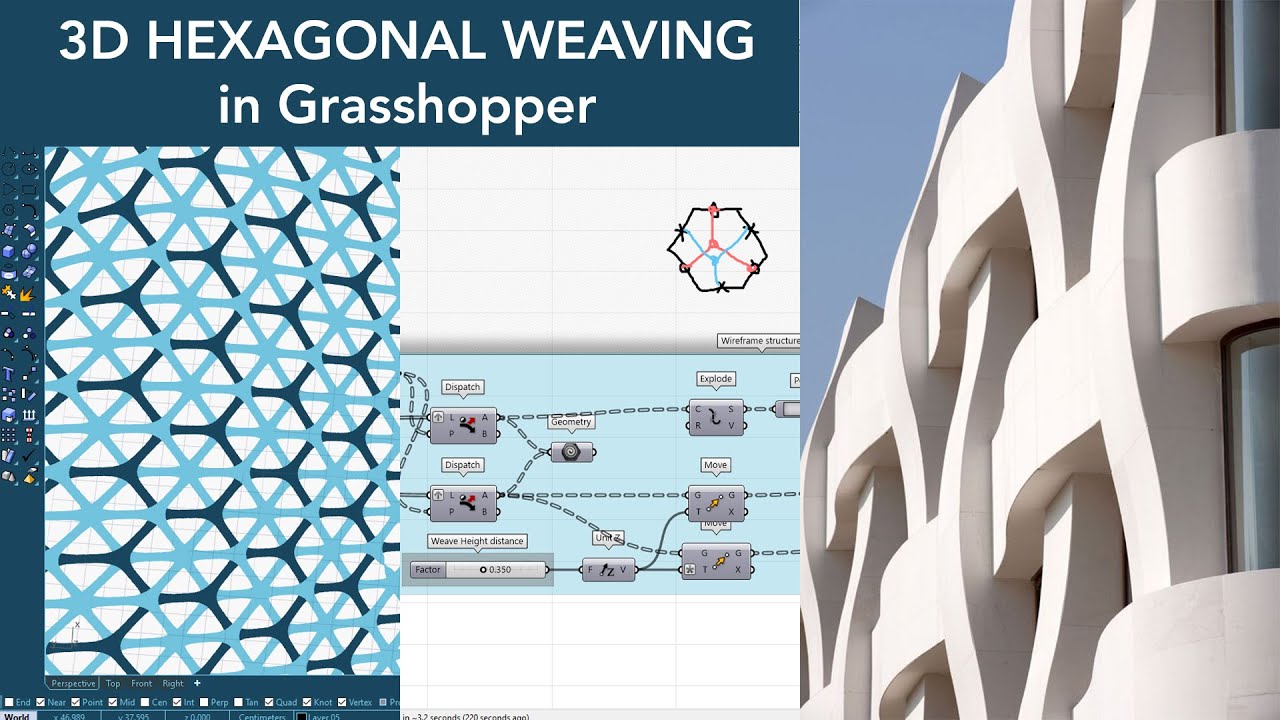 3D Hexagonal Weave Fa&ccedil;ade using Grasshopper + ترجمة عربية