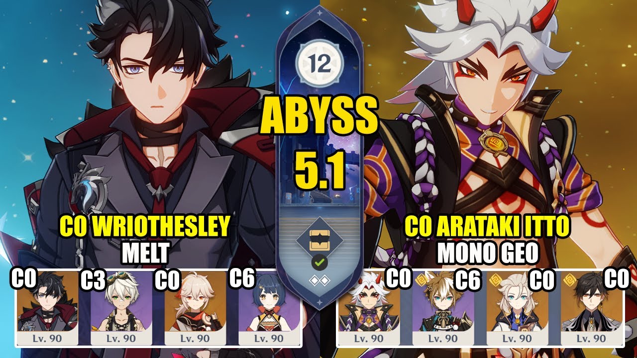 C0 Wriothesley Melt & C0 Arataki Itto Mono Geo | Spiral Abyss 5.1 | Genshin Impact 【原神】