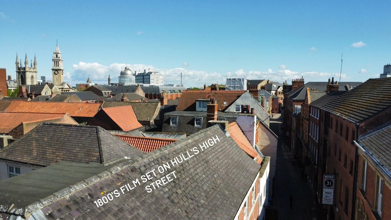 Production crew constructing the set for new Hullywood film on Hull's high street. May 2026.