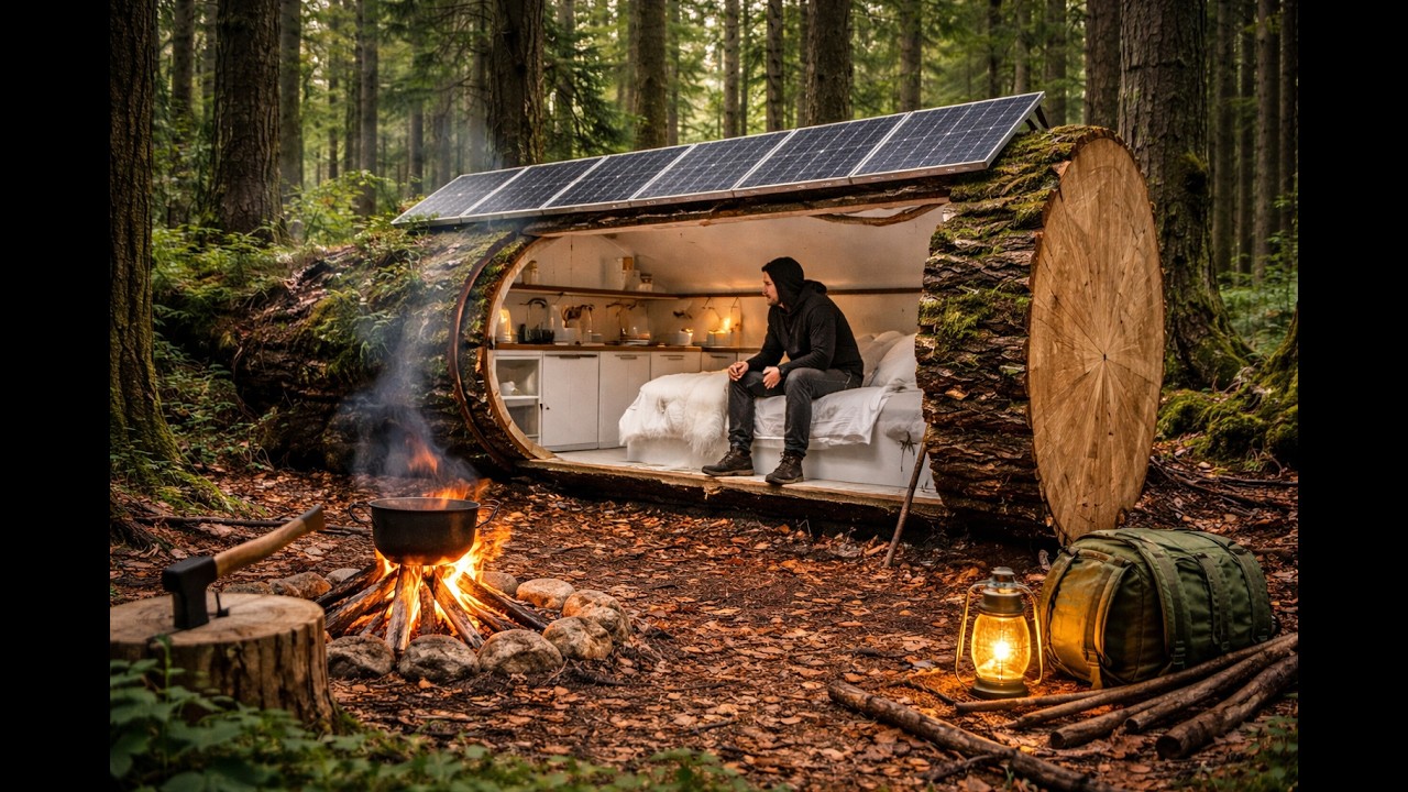 Building a Mini House Inside a Tree Trunk 🌲