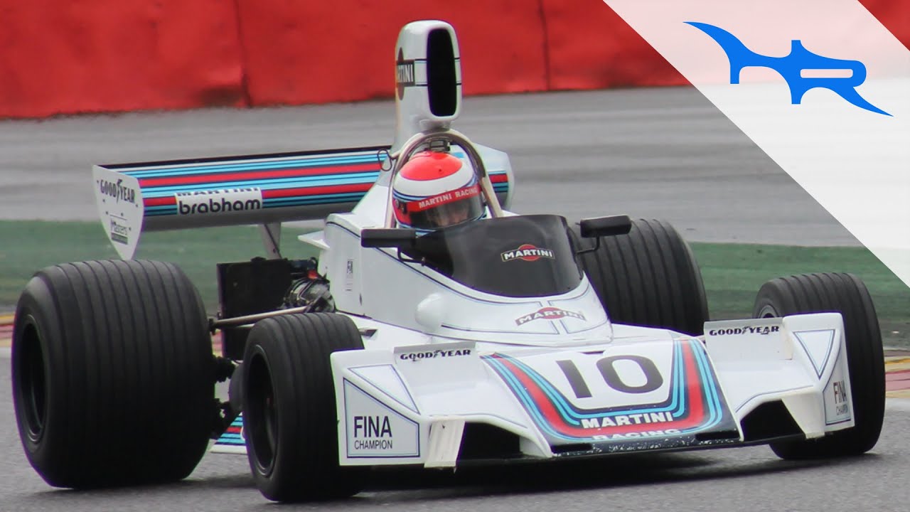 Sexy Martini Liveried 1974 Brabham BT42 Formula 1 Car In Action