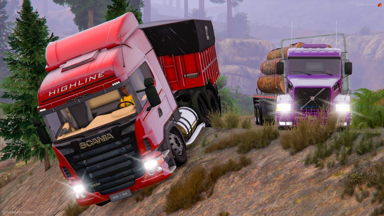 GTA 5 VIDA DE CAMIONEIRO: PERDI O FREIO NA CHUVA E CAI DA RIBANCEIRA NA VIAGEM