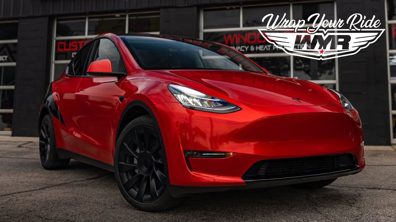 2023 Tesla Model Y Vinyl Wrapped in Ruby Red from Platinum Wrapping Films! | 4k