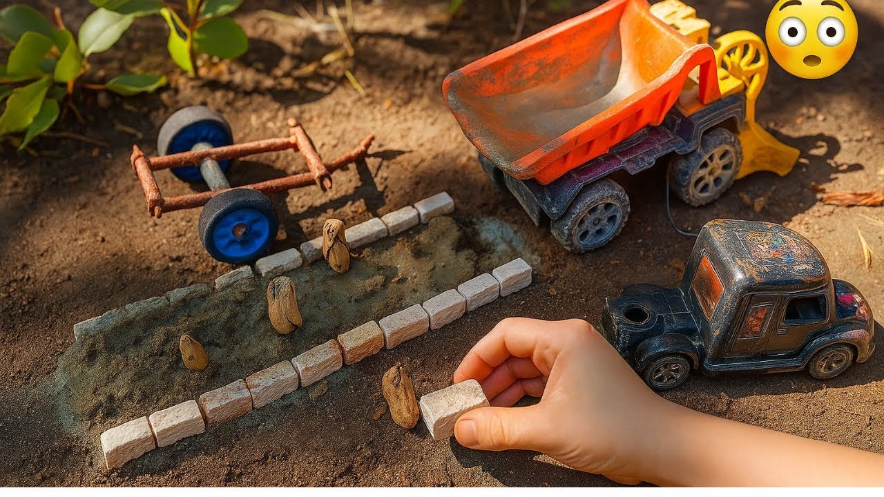 *Mini Construction with Real Cement & Bricks! 😮*