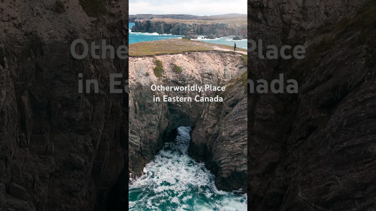 Waves sculpted this sea cave eventually collapsing and forming a natural archway 🌊 #canada #shorts