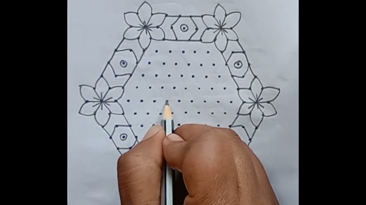 15*8 kolam rangoli easy rangoli 🌺dots daily rangoli design 🌺flower rangoli