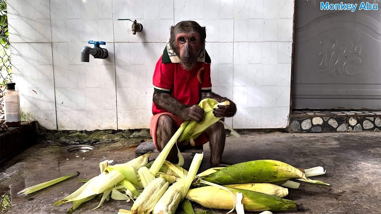 Smart Abu Helps Mom Take Care of Baby Monkey and Cook Delicious Lunch