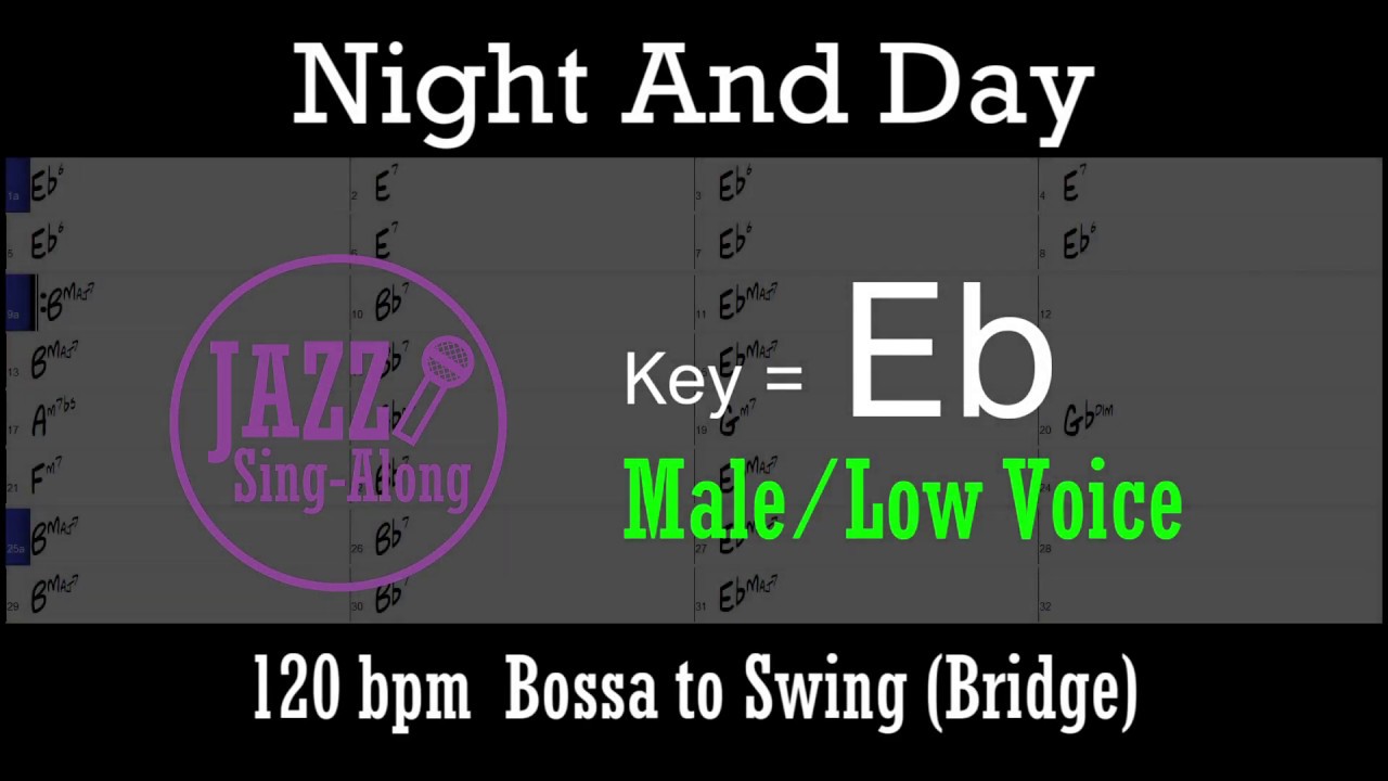 Night And Day - with Intro + Lyrics in Eb (Male) - Jazz Sing-Along
