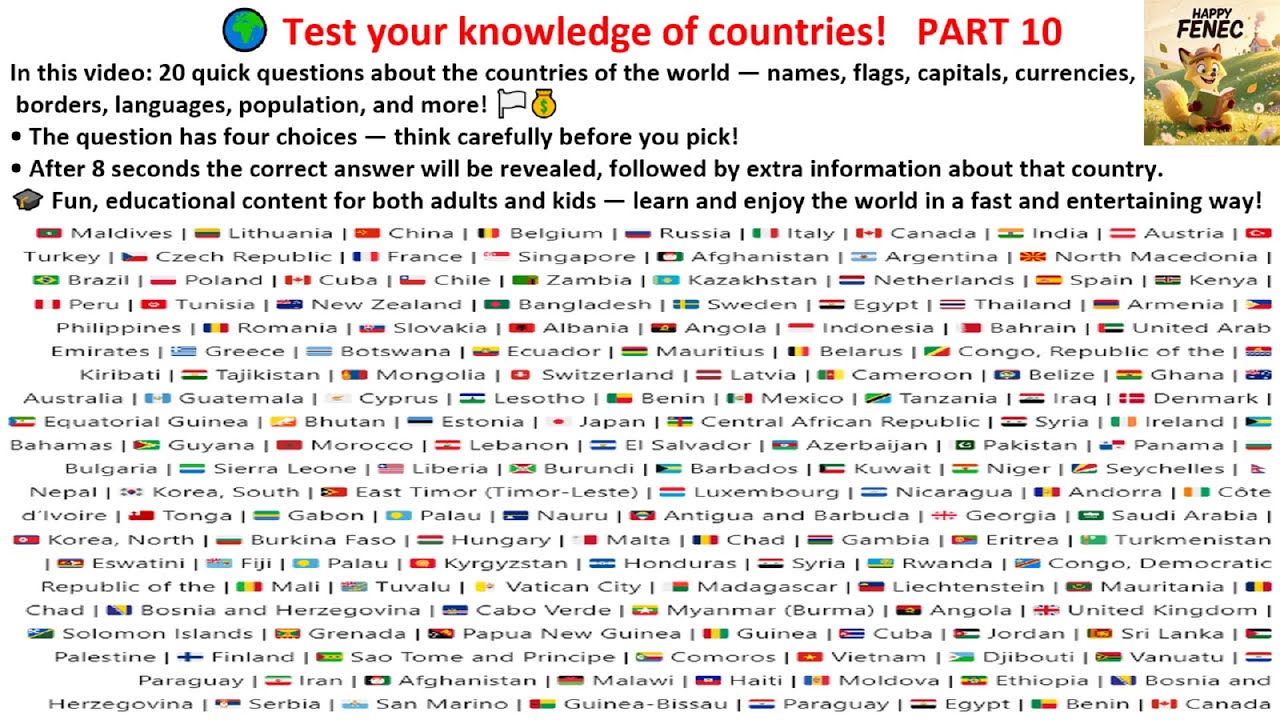 🌍 20 Quick Questions About the Countries of the World  PART 10