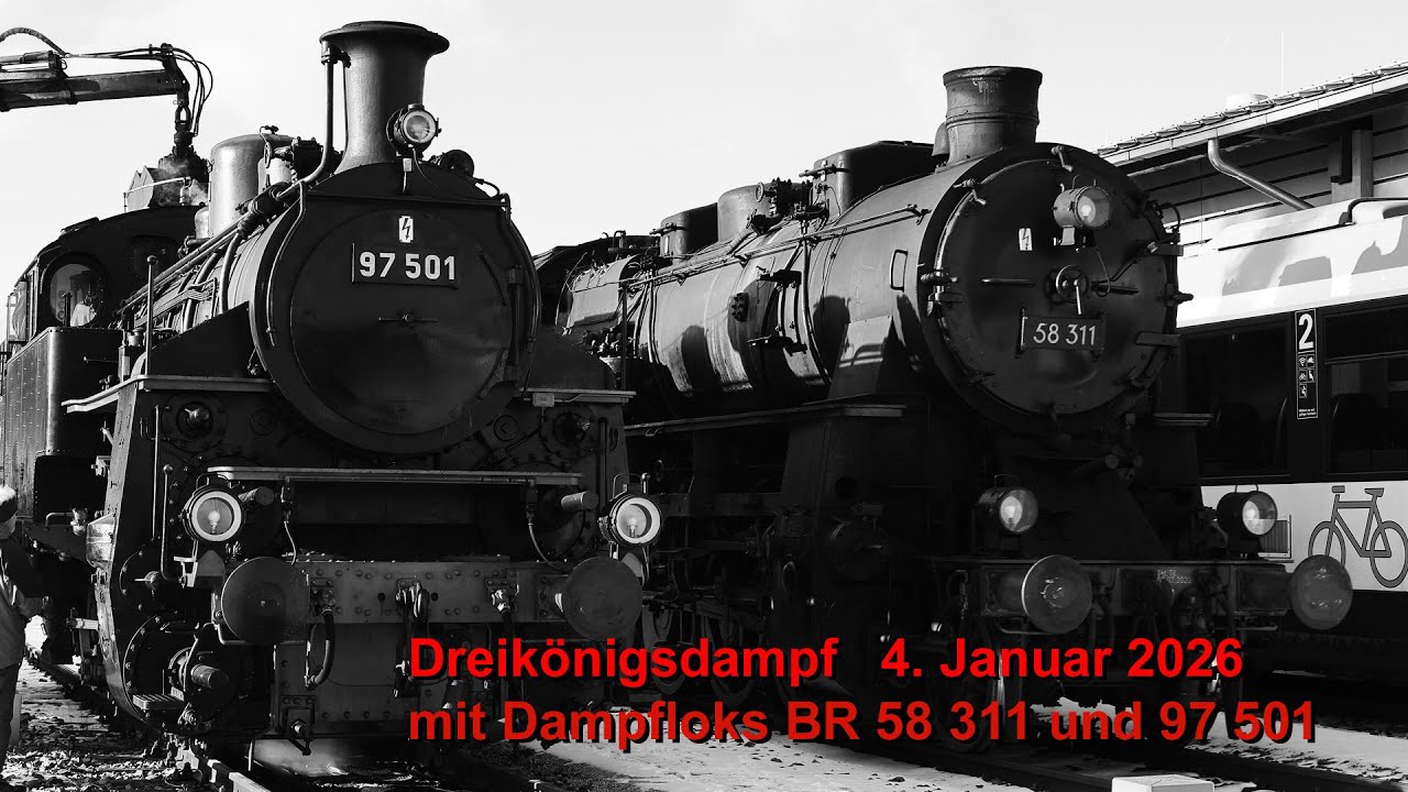 EFZ Dreikönigsdampf 04.01.2026 mit Dampfloks 58 311 und 97 501 über die Burladinger Steige