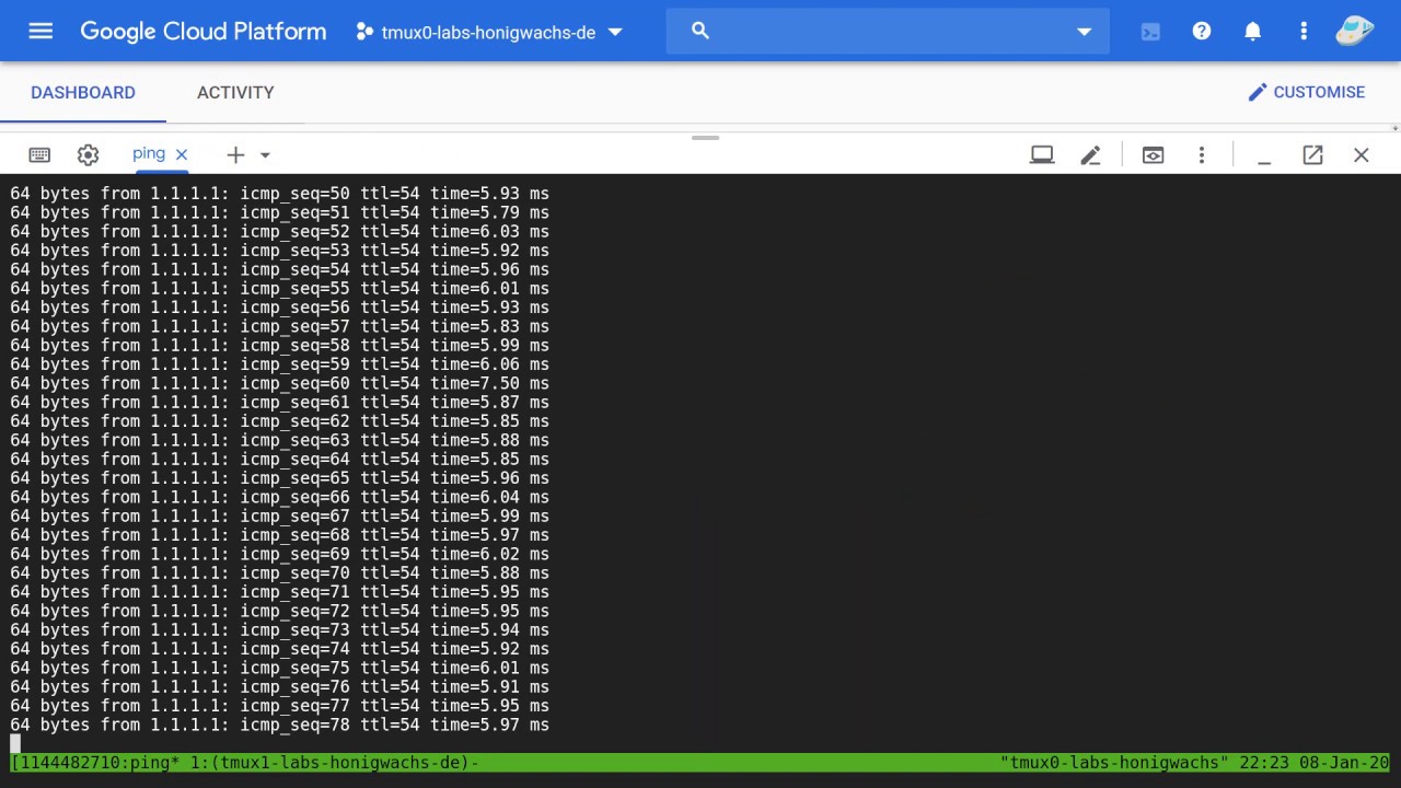 tmux in GCP Cloud Shell