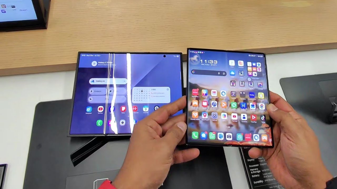 Samsung Z tri fold vs Huawei Mate Xt real comparison 
