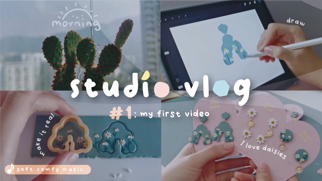 ✤Studio Vlog #1✤ IPad drawing | Polymer Clay Earrings Making | Daily | Aesthetic Soft comfy BGM |