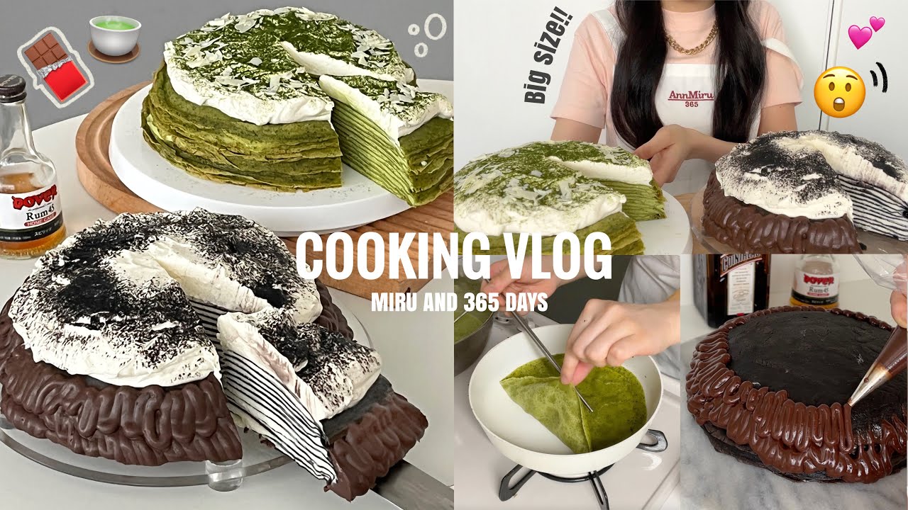 \簡単🥹/ミルクレープ専門店ごっこ👩🏻‍🍳濃厚ティラミスと抹茶は流石に美味しい🤤🍫【cooking vlog】