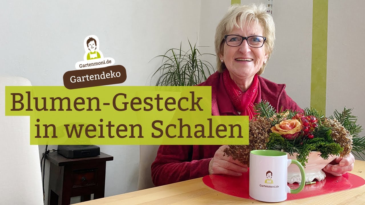 Blumengesteck: So halten arrangierte Blumen und Pflanzen in einer Schale mit großer Öffnung perfekt