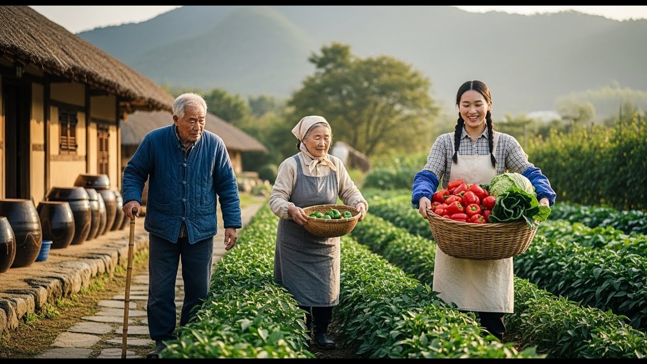 Korean Rural Life Hanok ASMR | Garden Harvest, Baking, Wood-Fired Cooking | No Talking